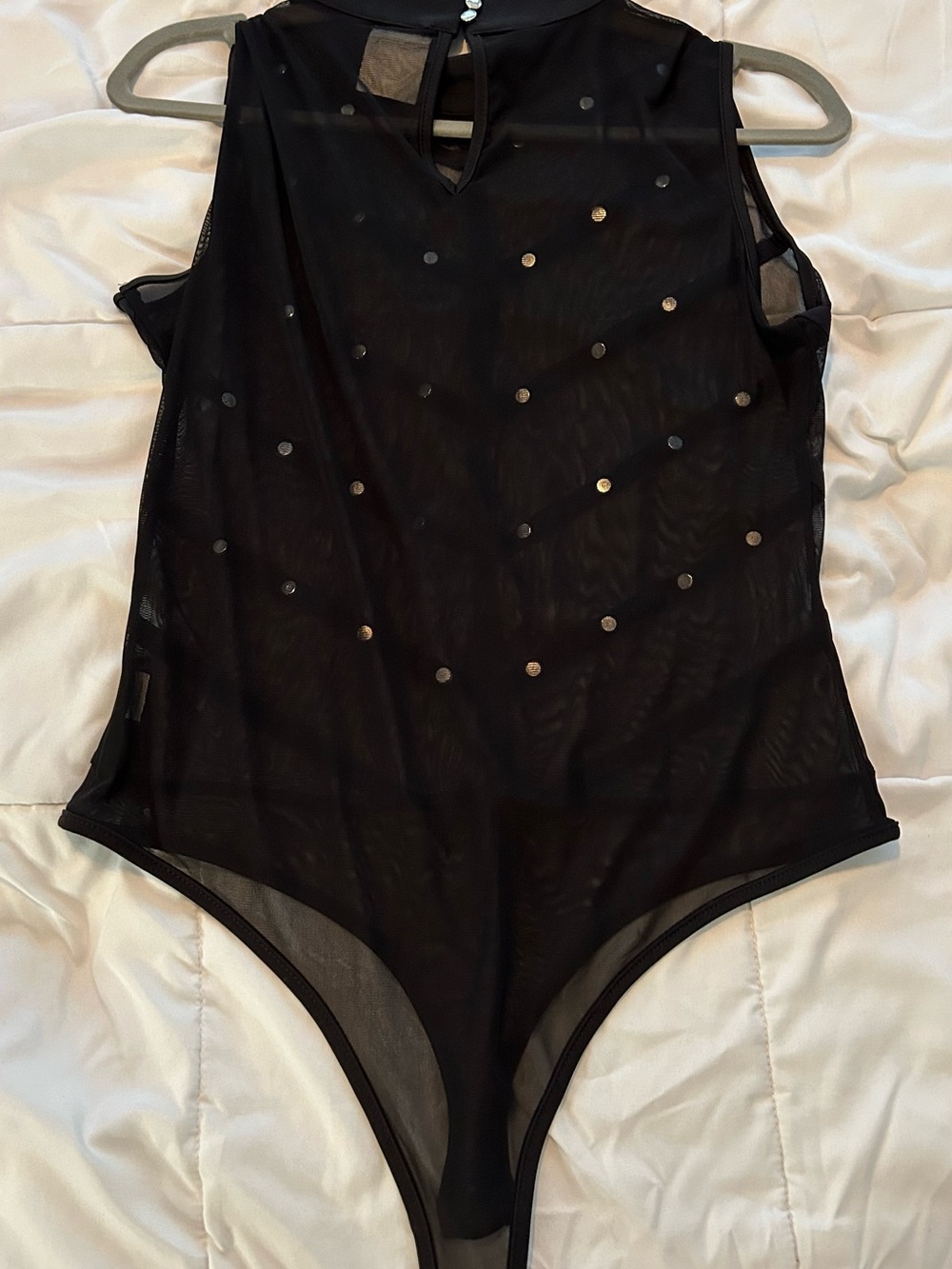 Jasmine Black Sheer Sleeveless Bodysuit with Gold Studs